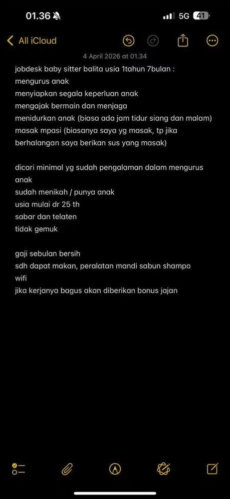 LOWONGAN (NGINAP) : Baby sitter Anak 1,5tahun