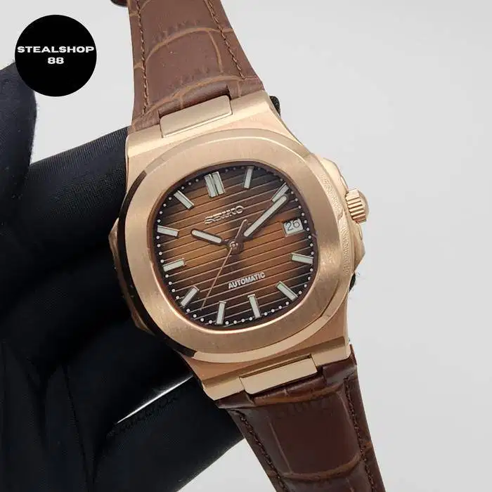 Seikonaut Rosegold Brown Choco NH35 Leather Strap Croco Emboss