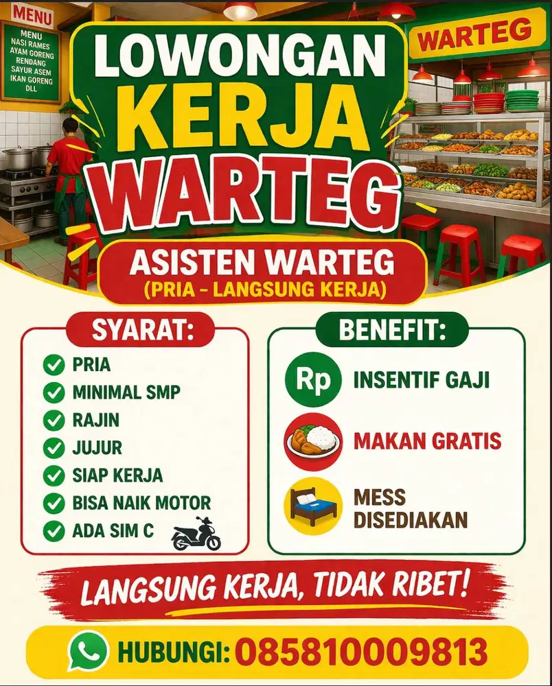 Asisten Warteg (Pria – Langsung Kerja)