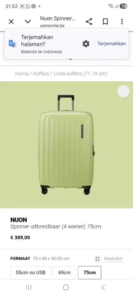 Koper neon somsonet size 75 sama cabin 55×20