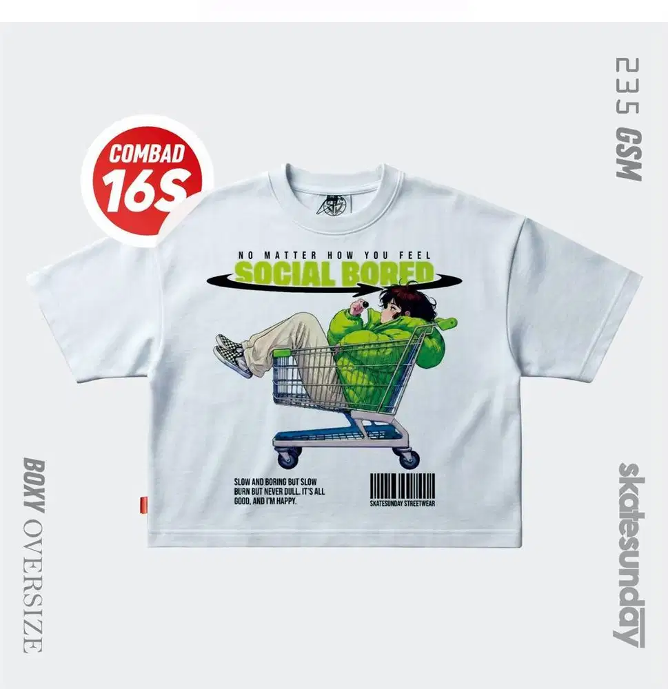 KAOS DISTRO PRIA DAN WANITA T-SHIRT OVERSIZE BOXY SKATE SUNDAY