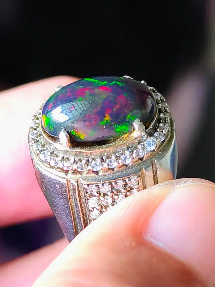 Batu kalimaya black Opal Ethiopia 2.95 crat ring perak memo MGL jarong