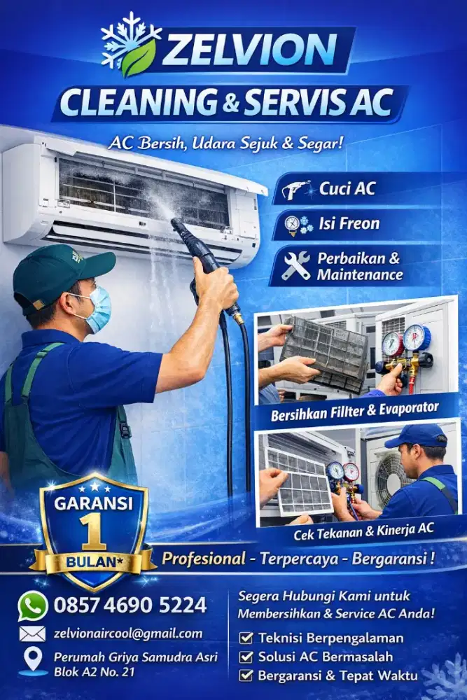 Service AC Panggilan Zelvion | Cuci, Isi Freon & Perbaikan