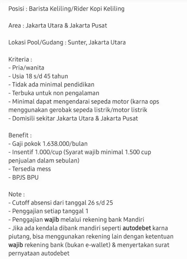 Barista Keliling & Rider Keliling