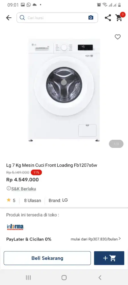 Lg mesin cuci 7kg frontloading