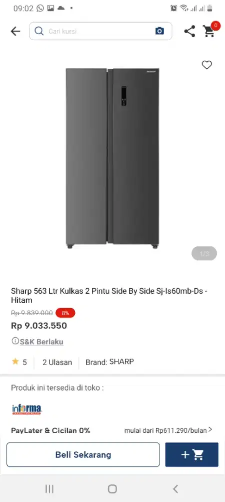 Sharp kulkas sbs 2pintu