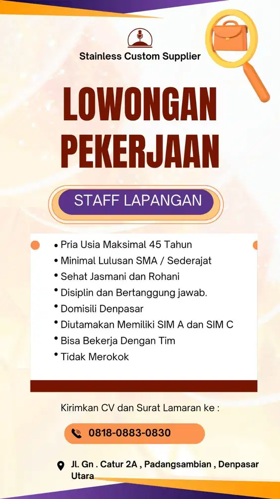 DIBUTUHKAN SEGERA STAFF LAPANGAN