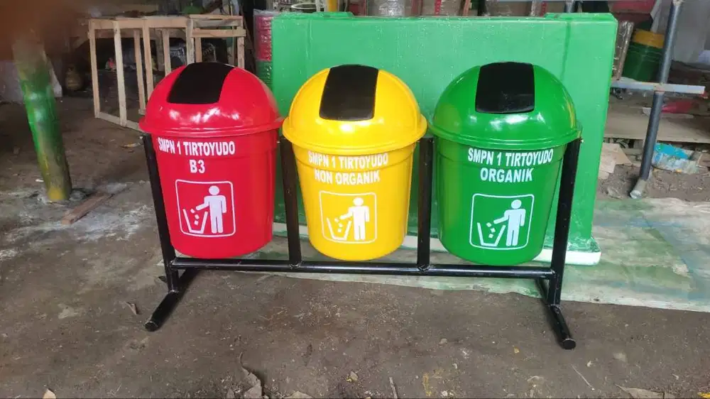 Tempat sampah/tong sampah fiberglass 3 in 1 bulat 40L
