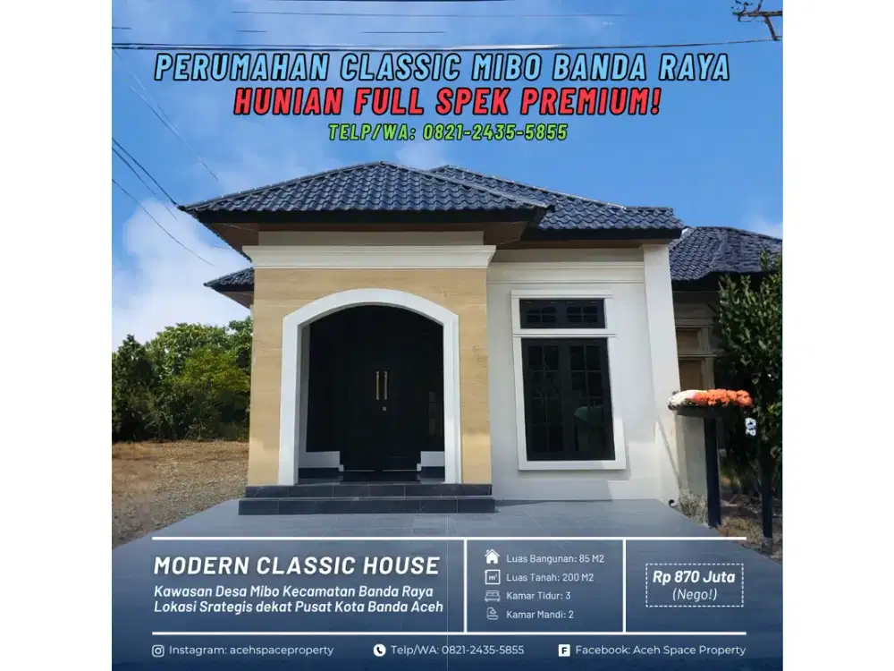 Dijual Rumah Classic di Mibo Kota Banda Aceh - Hunian Full Spek Premium!