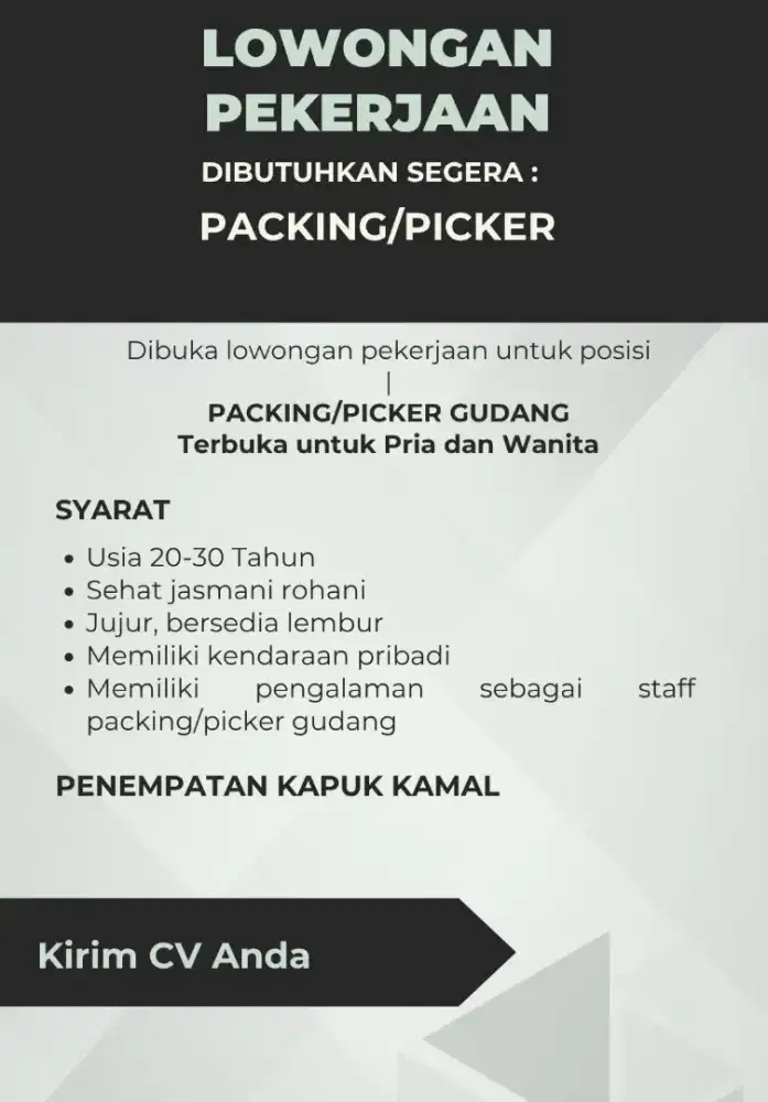 Lowongan Packing Picker Gudang