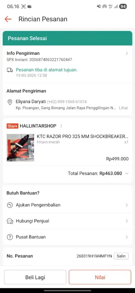 Shockbreaker ktc razor pro hitam merah