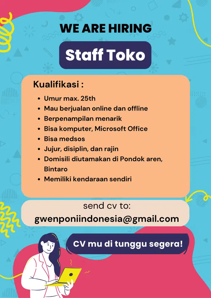Buka lowongan perkerjaan sebagai penjaga kasa dan admin toko online