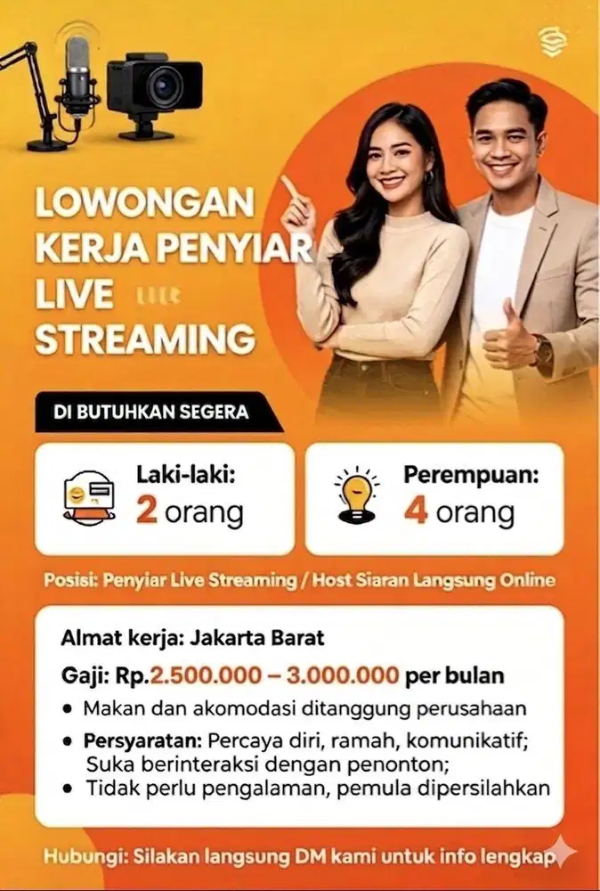 dibutuhkan secepatnya kerja host live jakarta barat