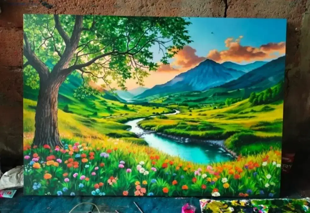 Dijual lukisan kanvas pemandangan 90x130 cm