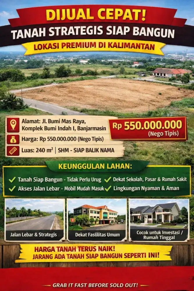 Dijual Cepat Tanah Siap Bangun - Lokasi Strategis SHM