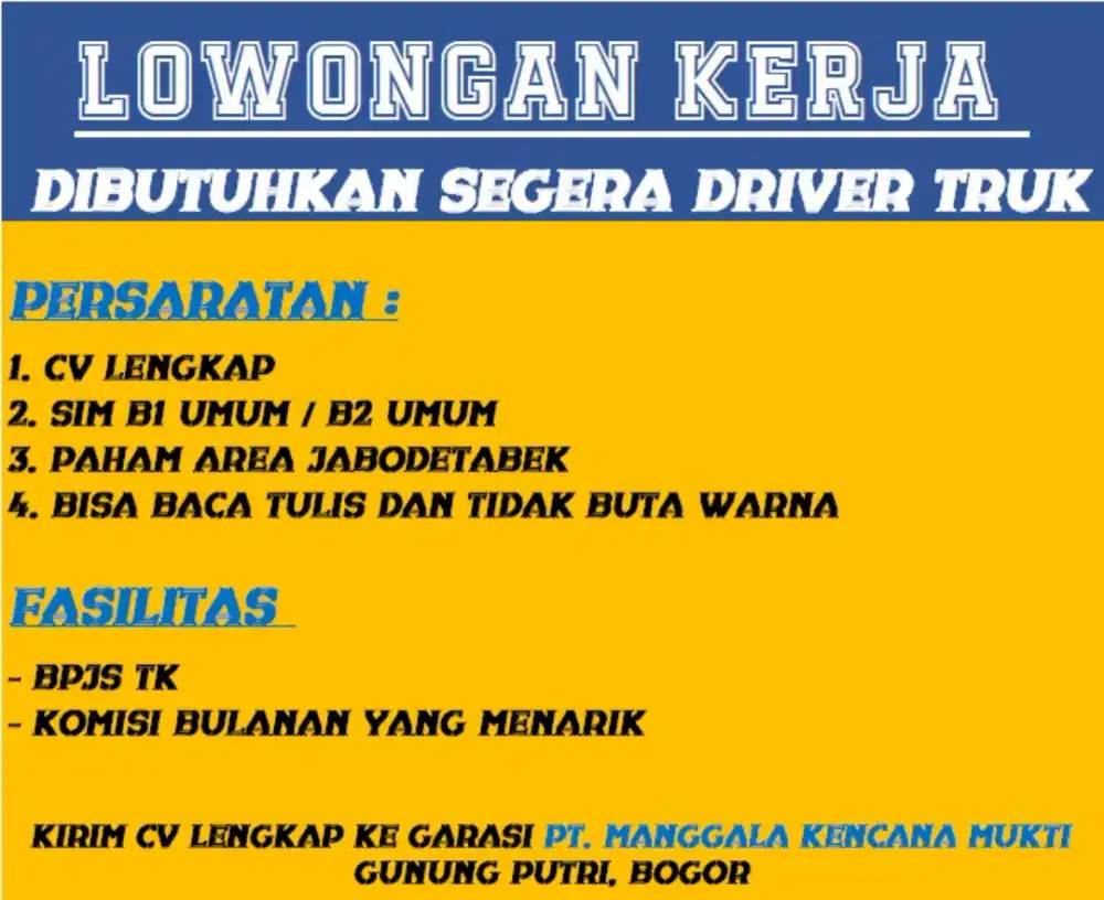 Lowongan Driver Truck