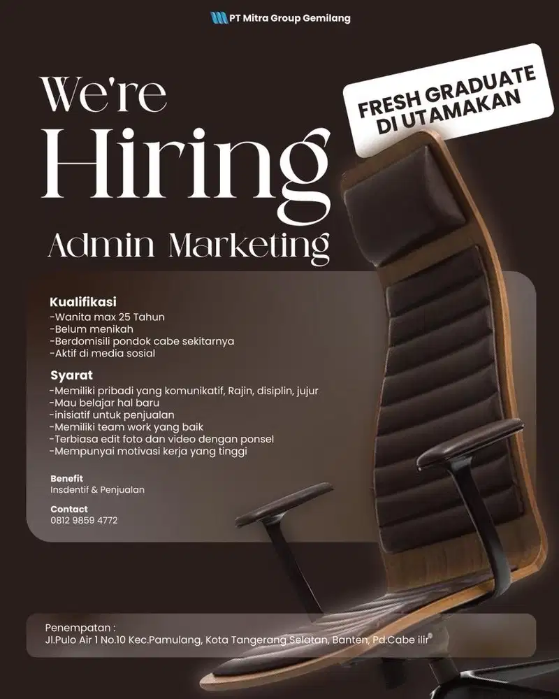 DIBUTUHKAN SEGERA POSISI ADMIN MARKETING