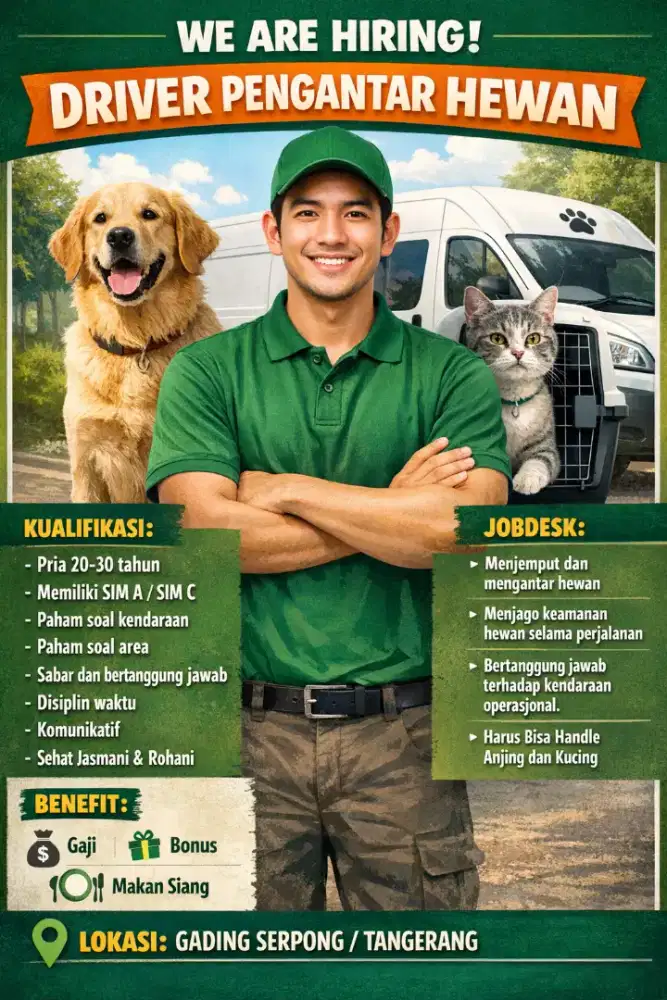Dibutuhkan Driver antar jemput hewan.