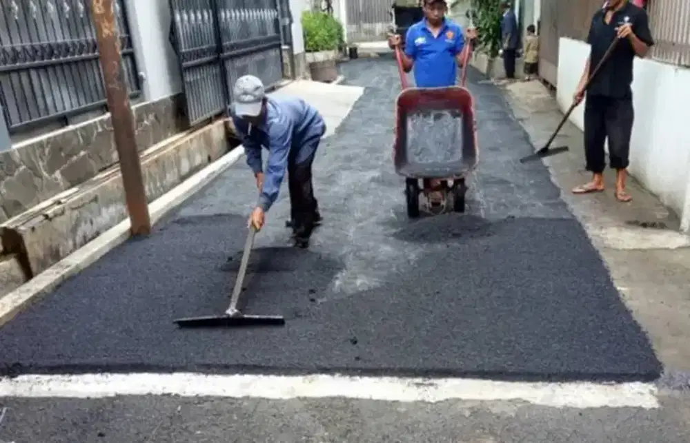 Hotmix aspal jalan cut and fill land clearing bongkaran rumah tua