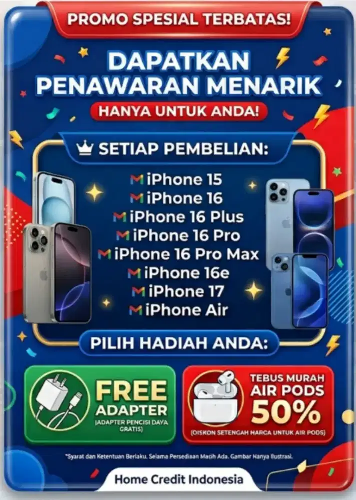 Promo Iphone free Charger / tebus murah air pods hanya 1jtan/bulan