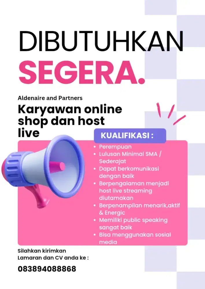 Di butuhkan segera Karyawan Online Shop