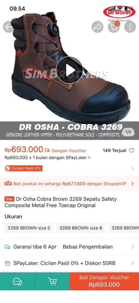 Sepatu Safety Dr Osha Cobra Brown 3269