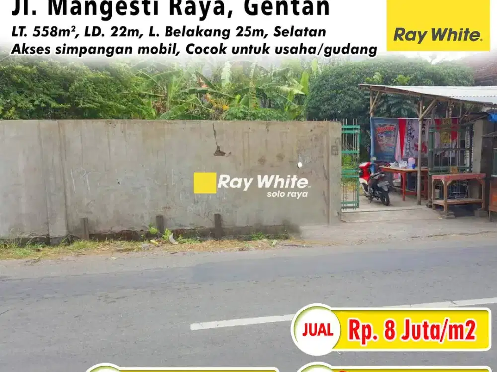 Tanah Strategis Mainroad Jl. Mangesti Raya Gentan, Lebar Depan 22m Sangat Mewah