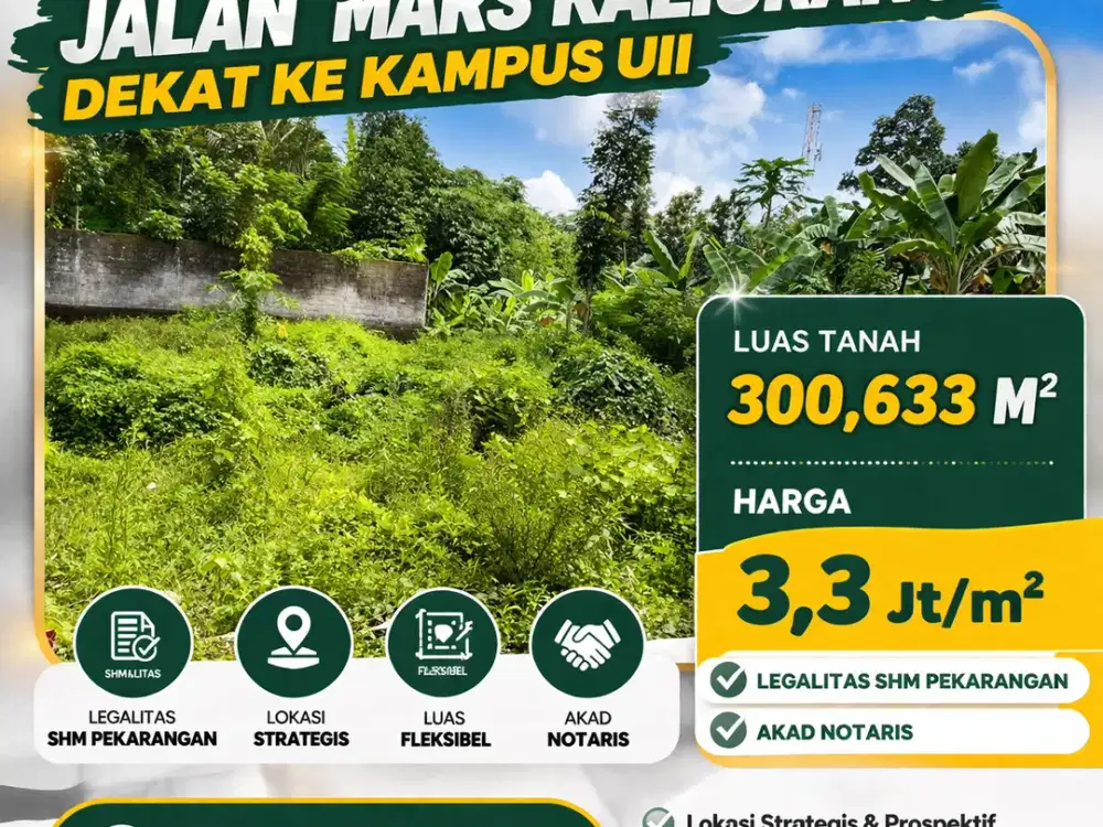 Tanah Jogja Kost Area Kampus UII Kaliurang SHM Pekarangan