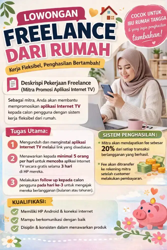 Pekerjaan Freelance (Mitra Promosi Aplikasi Internet TV)