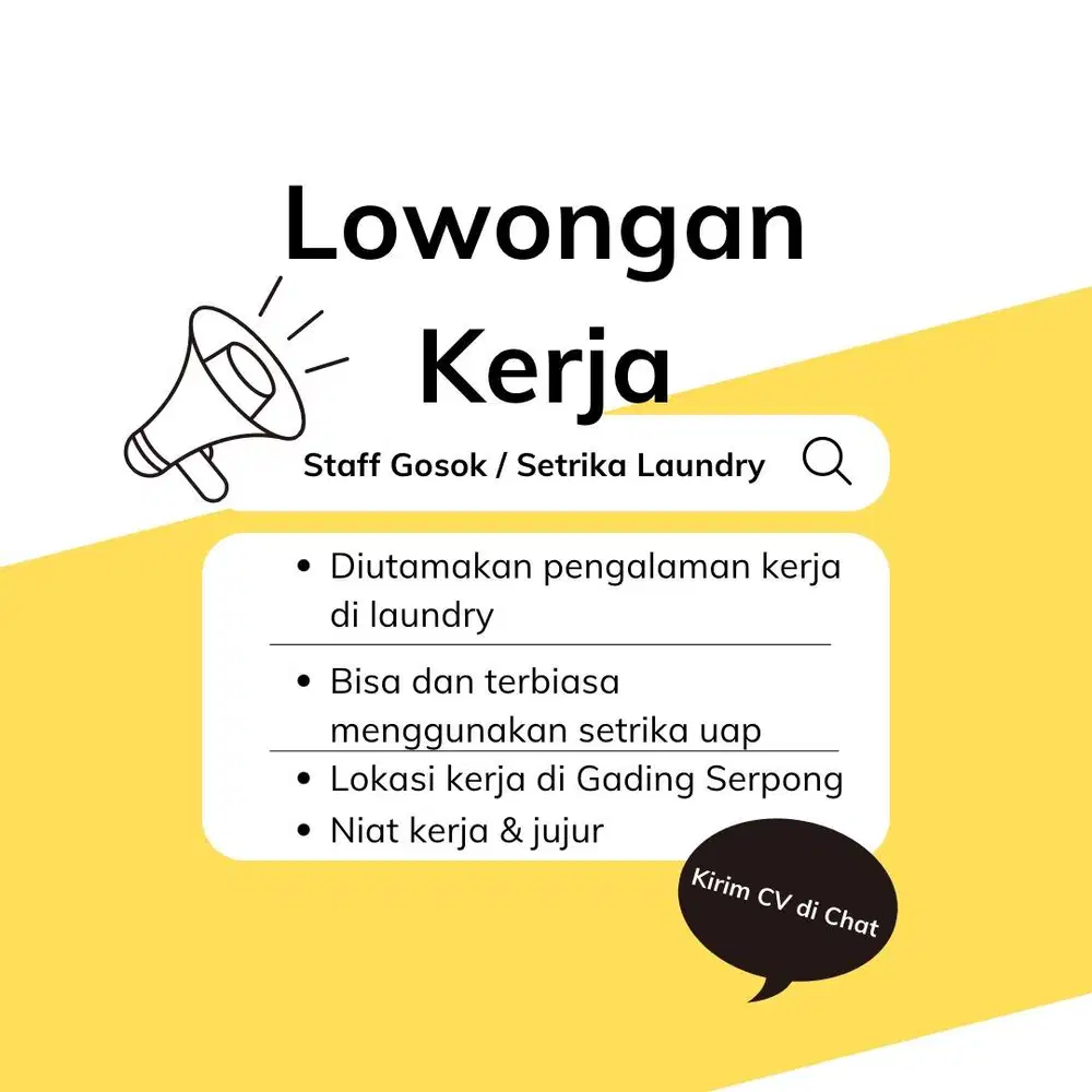 Dibutuhkan Staff Gosok di Laundry