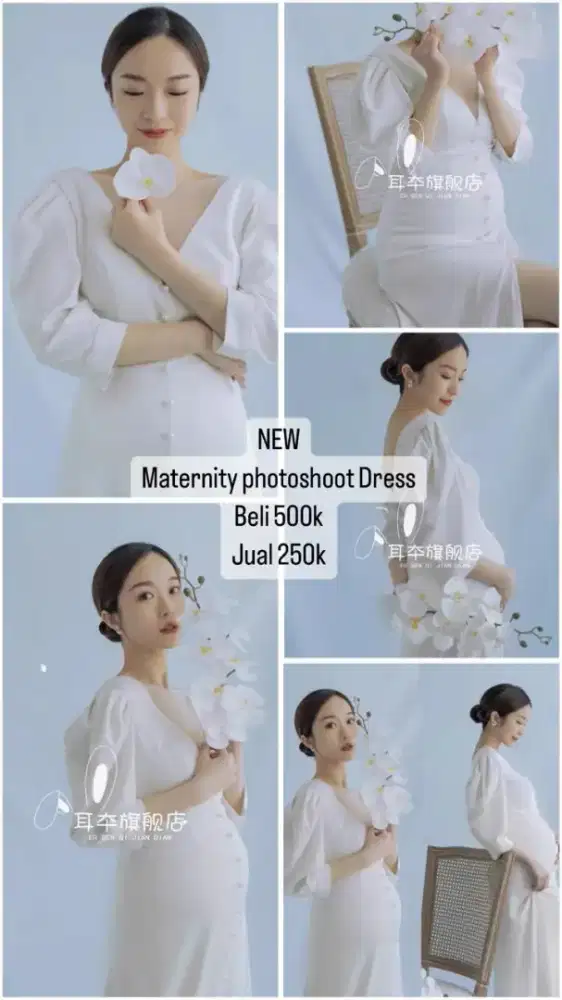 Baju dress maternity shoot baju hamil white dress
