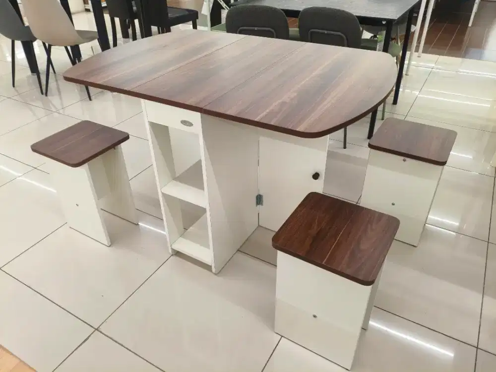 Selma Padma Set Meja Makan Lipat + 4 Bangku Hemat Ruang