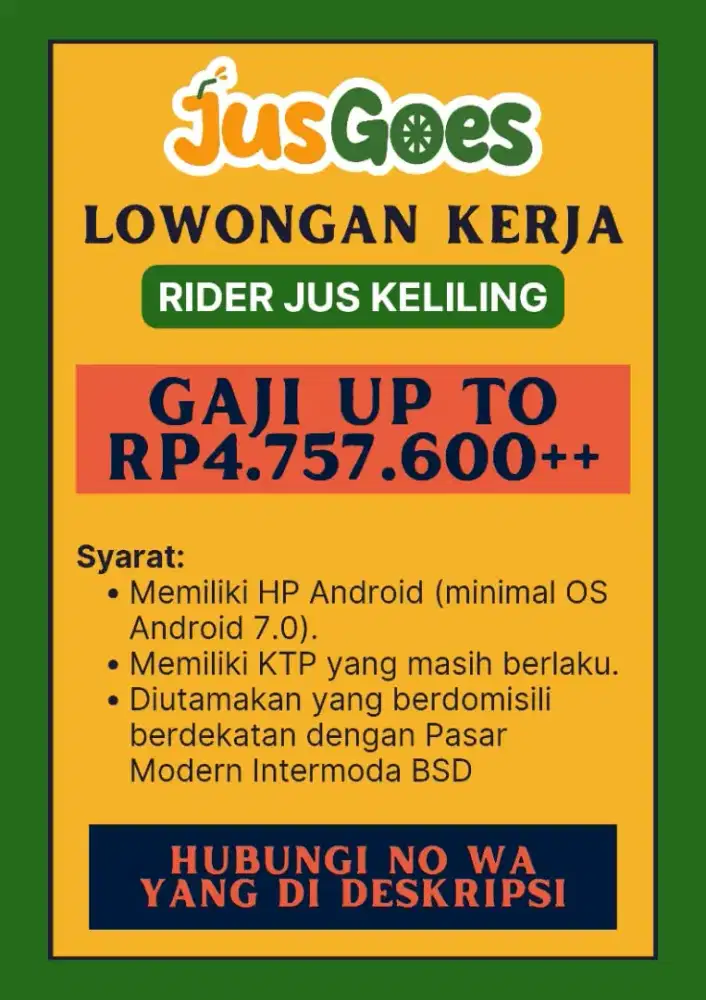 LOWONGAN KERJA: RIDER JUS KELILING (JUS GOES)