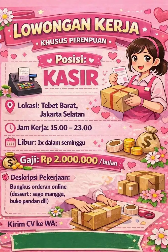 Lowongan kerja kasir khusus perempuan