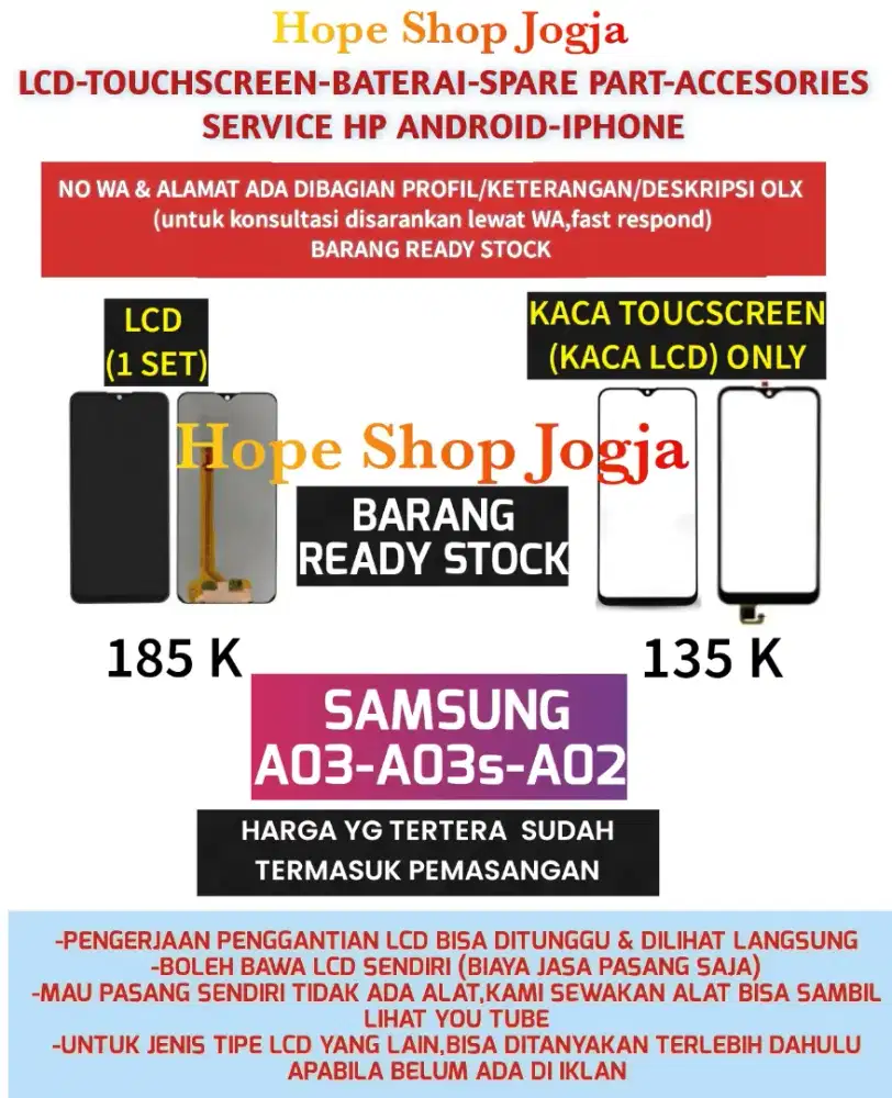 Service HP-Ganti Touchscreen-Baterai-LCD Samsung a03-A03-A02s