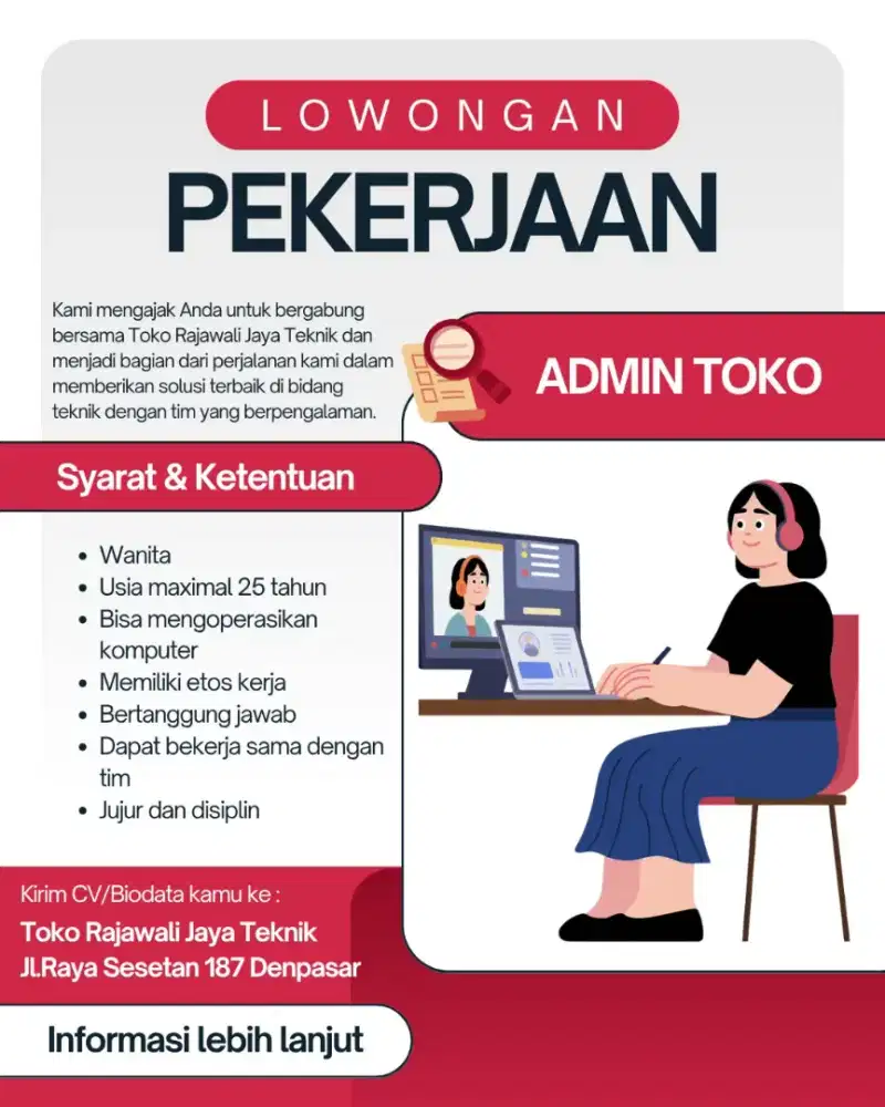 Lowongan pekerjaan admin toko teknik