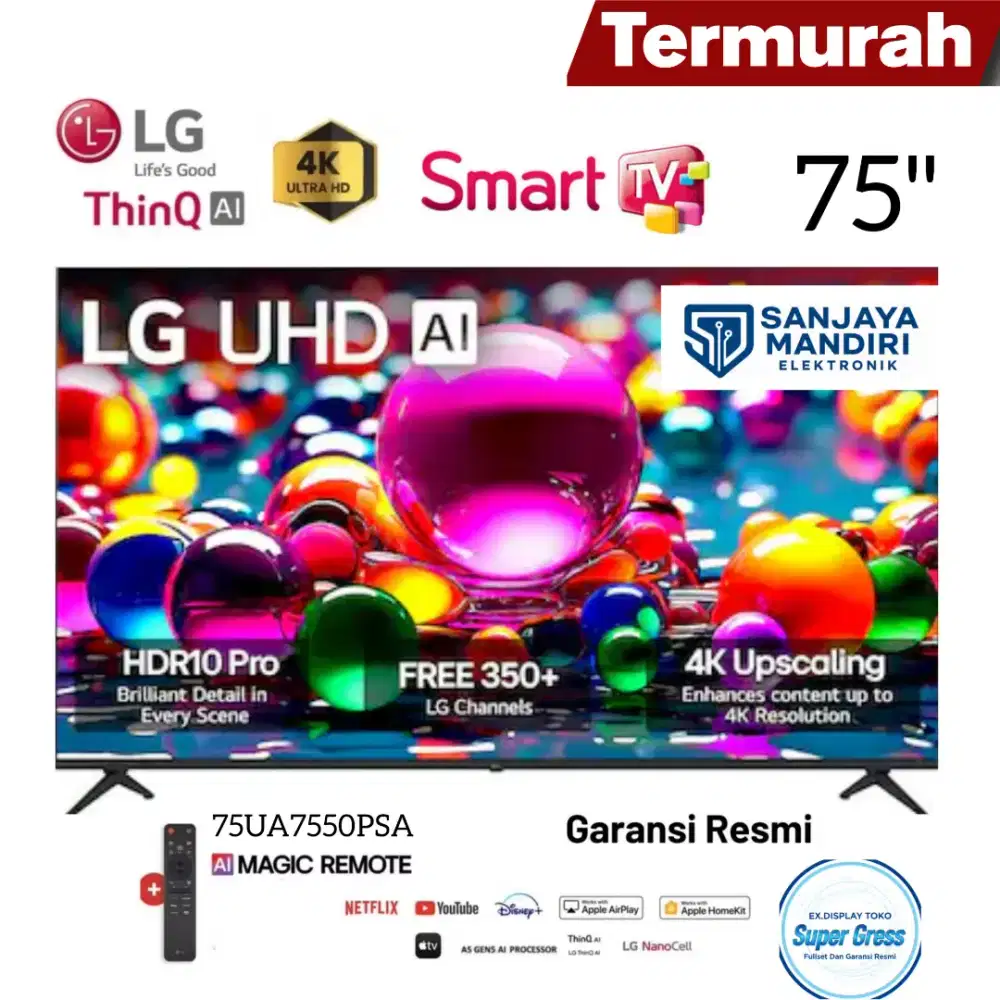 LG UHD AI 75 75UA7550PSA Smart TV HDR10 AI Magic Remote Garansi Resmi