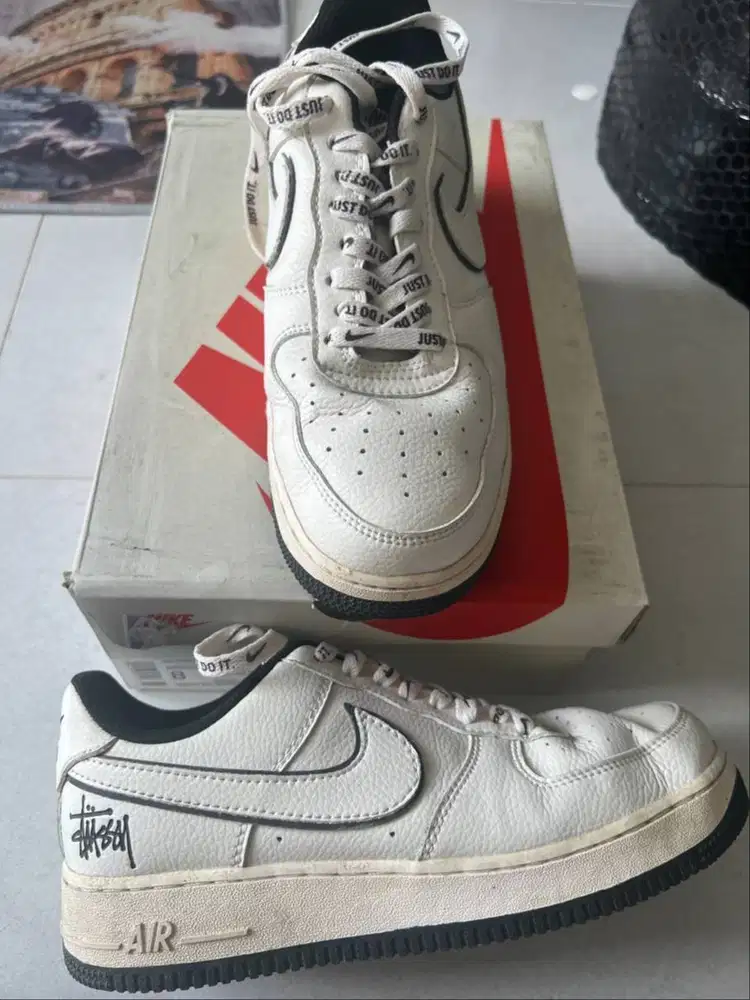 Sepatu Nike Air Force AF 1 Low Stussy White Black Reflective 41 255cm