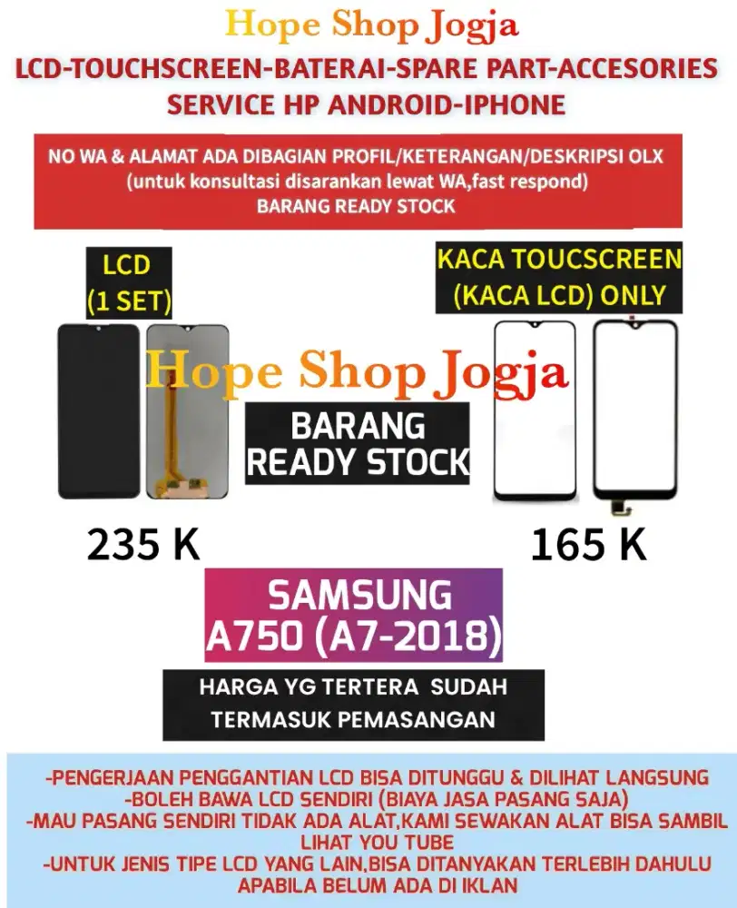 Service HP/Ganti Touchscreen-Baterai-LCD Samsung A750 (A7-2018)