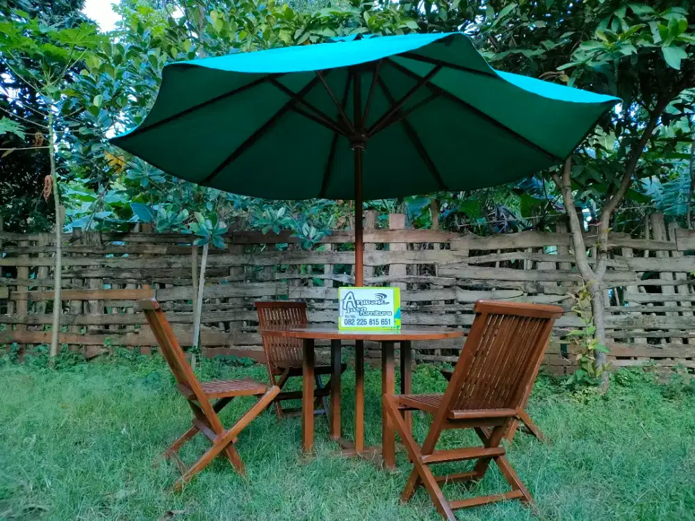 Meja makan payung outdoor full kayu jati