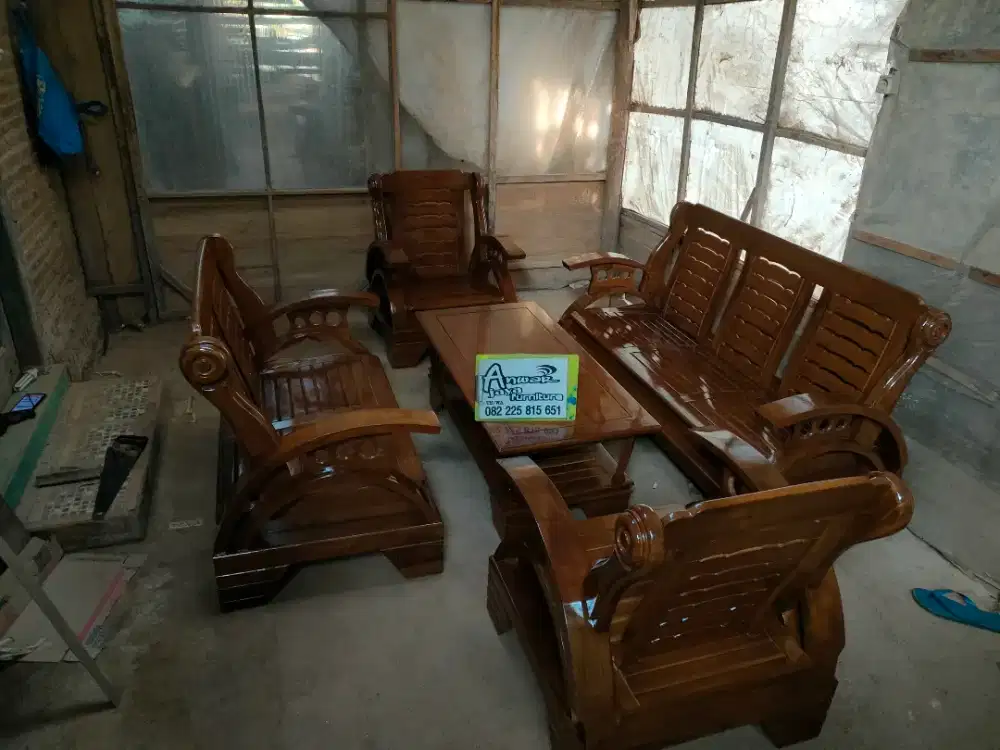 Kursi tamu minimalis becak full kayu jati