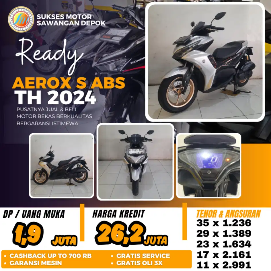 YAMAHA AEROX S ABS TH 2024 SILVER MULUS BISA KREDIT BERGARANSI