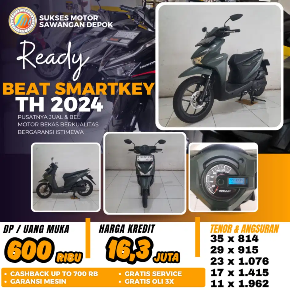 DP 600 BEAT SMARTKEY 2024 KEYLES UNIT MULUS BERGARANSI DI SUKSES MOTOR