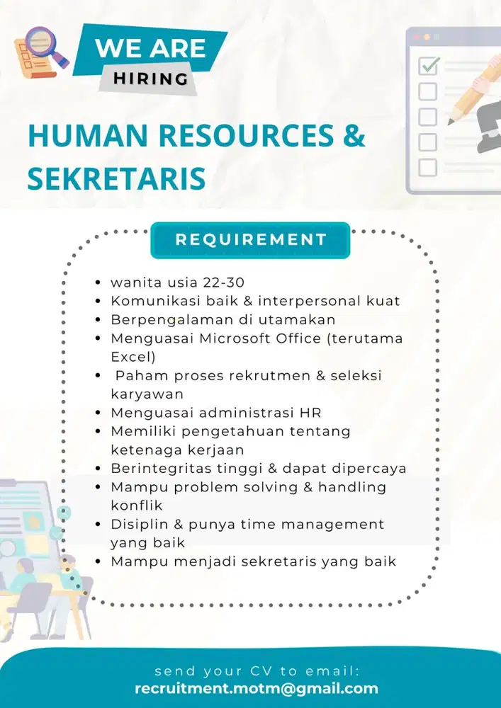 WE ARE HIRING HRD & SEKRETARIS