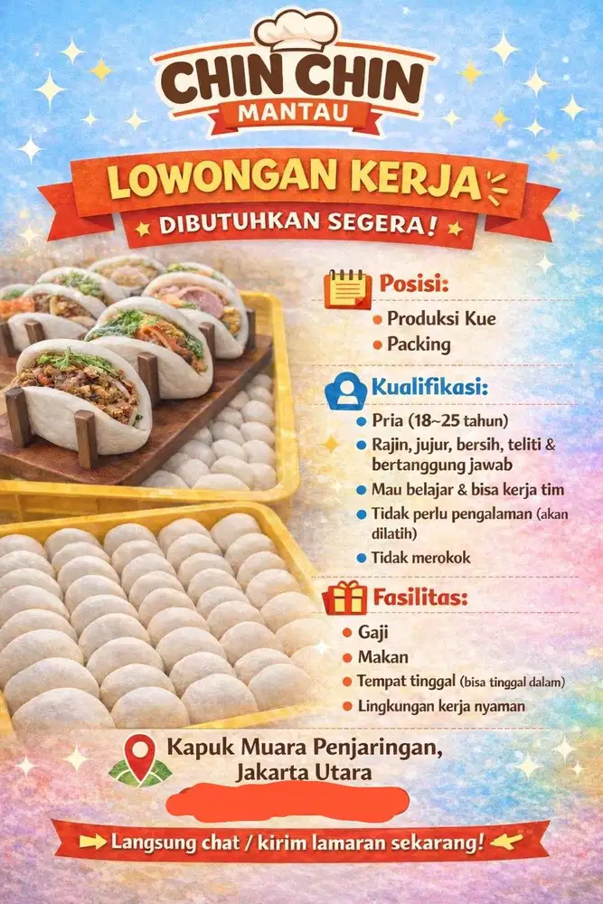 Di butuhkan cepat..pabrik pembuatan kue/mantao