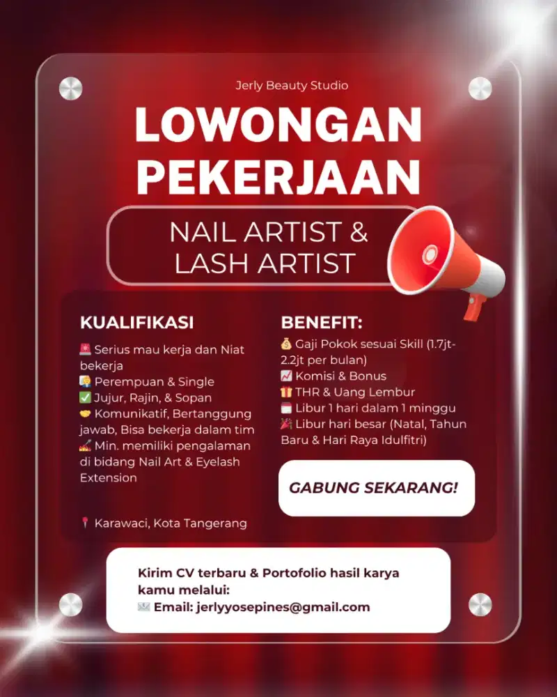 LOWONGAN Pekerjaan NAIL ARTIST DAN LAST ARTIST