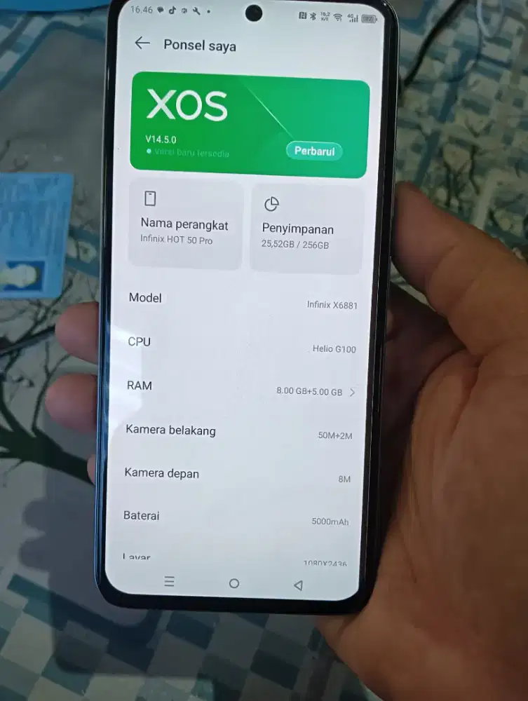 Infinix hot 50 pro ram 8+8 Rom 256 ghelio100 layar amoled (hp saja)