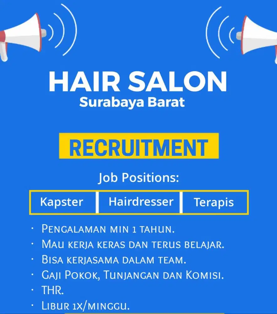 Butuh Segera Hairdresser, kapster dan terapis