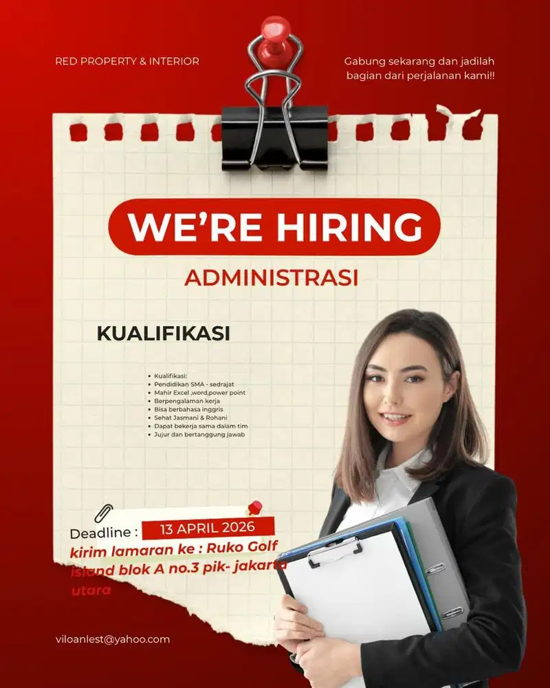 Di cari karyawan wanita sebagai Admin