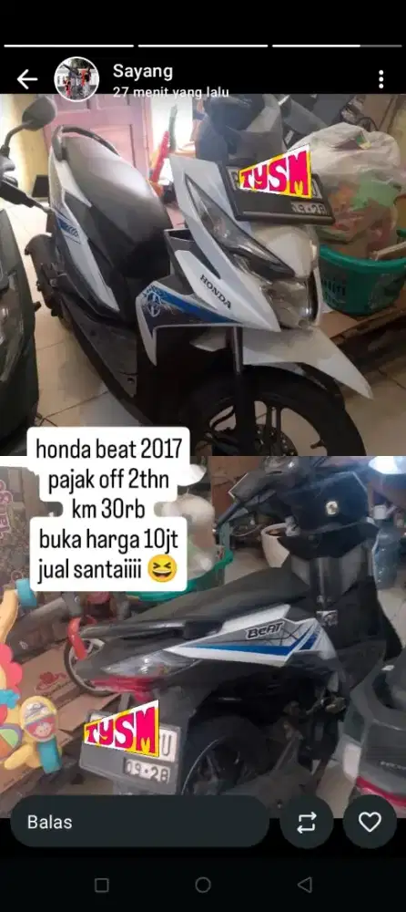 Honda Beat 2017 Jual bekas keadaan normal